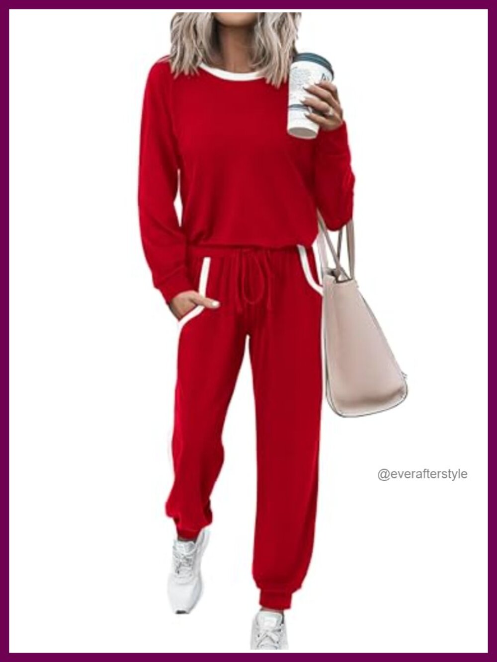 Women's 2 Piece Lounge Set Long Sleeve Jogger Tracksuit with Pockets